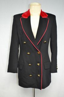 Crisca Black With Red Trim Double Breasted Button Down Jacket Size