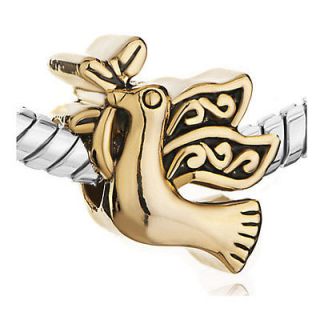 PUGSTER PEACE DOVE OLIVE BRANCH GOLDEN PLATED EUROPEAN CHARM BEAD F19