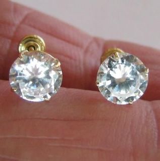 MAN MADE Diamond Stud EARRINGS Solid 14K Yellow GOLD ROUND Screw Back
