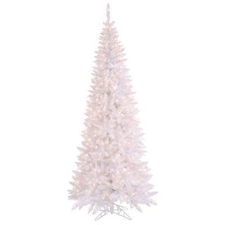 FT GORGEOUS WHITE FIR TREE ~CLEAR LIGHTS ~SLIM PRE LIT LIGHTED