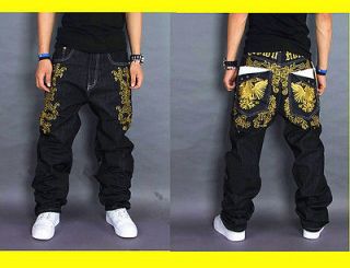 Hop denim Skateboard Pants Pattern gold embroidery / street rap jeans