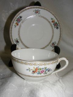 Vintage Nippon China 10th Mark White w Floral Boquet Cup Saucer Set