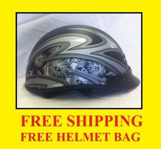 New Zox Vintage Wildflower Matte Black Motorcycle Half Helmet FREE
