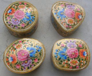 Kashmir papier mache trinket box ~ various shapes ~ gold ~ glittery