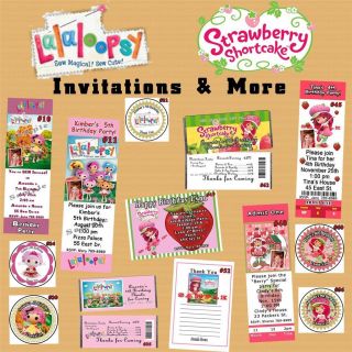 Strawberry Shortcake & Lalaoopsy Birthday Invitation Stickers Candy