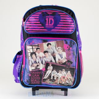 16 Large One Direction Roller Backpack   Purple 1D Girls Bag Harry