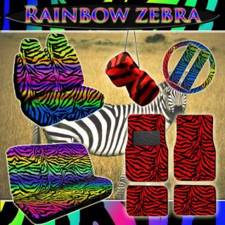 RED ZEBRA SEAT COVER REAR BENCH FUZZY DICE WHEEL COVER FLOOR MAT