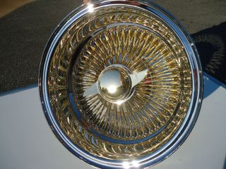 DAYTON Gold & Chrome 14x7 Wire Wheels Deep dish Rims knockoff Lowrider