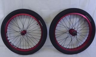 Wheel Set 9T Driver with Odyssey Tires Red Anodized Rims BMX