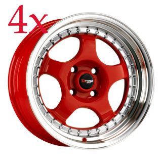Drag Wheels DR 46 15x7 4x100 +10 Red Rims Step lips XB Miata Civic eg