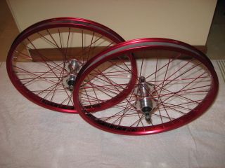 NITROUS DOUBLE WALL RED ANODIZED WHEELSET RIMS 36 H SOVOS SILVER HUBS