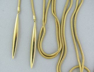 Estate Tiffany Co Feathers 18K Yellow Gold Lariat Necklace