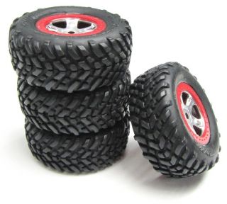 7009 Traxxas 1/16 Slash Tires & Wheels (Red Beadlock, 12mm hex, Tyres