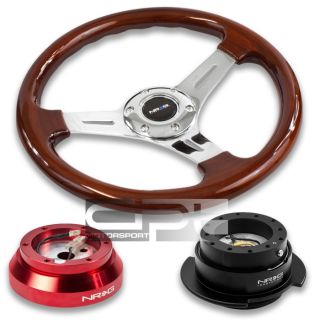 NRG Deep Dish Wood Steering Wheel Red Adapter 2 5 Black Quick Release