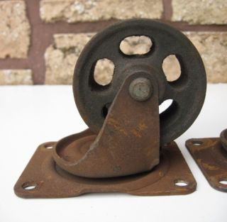 Antique Set of 4 Cast Iron Industrial Cart Table Swivel Caster Wheels