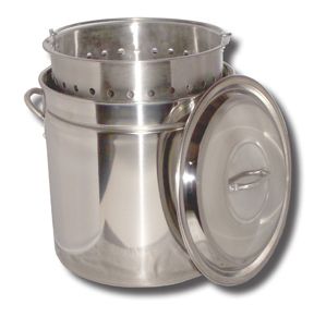 102 Qt Stainless Steel Boiling Pot with Steam Rim Lid Basket