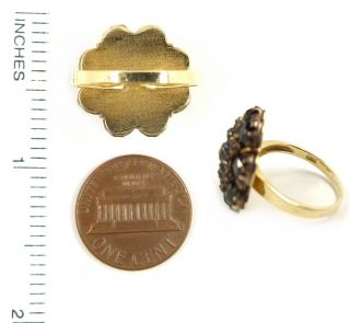 Original Antique Round Bohemian Garnet Flower Ring w 14ct Gold Shank
