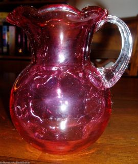Glass Reverse Thumbprint Coin Dot Pitcher  Fluted Rim & Applied Handle