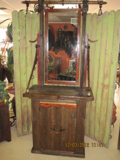 Tall Western Cabinet w Mirror Genuine Antique Barn Wood Horse Shoe Hat