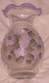 Vase FTD Purple Flowers Hand Painted Ruffle Rim 6 High