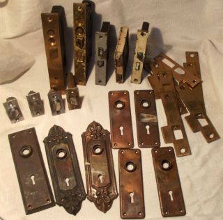Lot of Vintage Antique Door Hardware Rim Locks Backplates Escutcheons