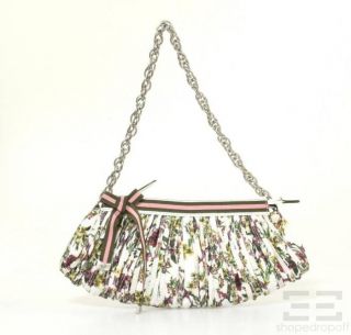 Laundry by Shelli Segal White Multicolor Floral Pleated Chain Handbag