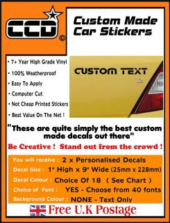 Personalised Custom Car Stickers Vinyl Graphics Decals Car Bumper