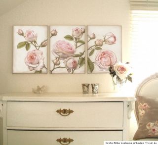 Rosen Bild Gemälde Shabby Chic creme rosa 3 teilig Landhaus Vintage