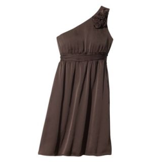 TEVOLIO Womens Plus Size Satin One Shoulder Rosette Dress   Brown   22W