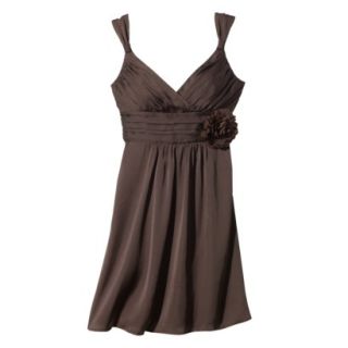 TEVOLIO Womens Plus Size Satin V Neck Dress with Removable Flower   Brown   22W