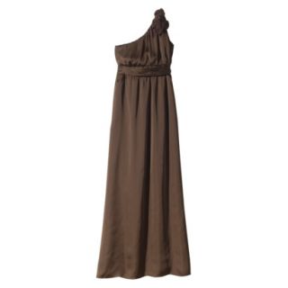 TEVOLIO Womens Satin One Shoulder Rosette Maxi Dress   Brown   6