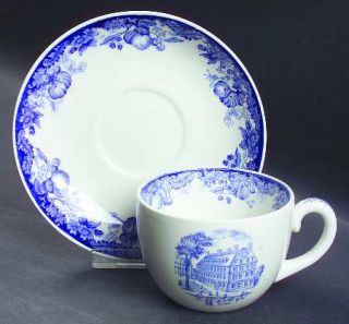 Wedgwood Harvard University Blue Flat Cup & Saucer Set, Fine China Dinnerware  