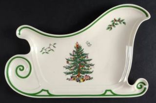 Spode Christmas Tree Green Trim 13 Sleigh Shaped Platter, Fine China Dinnerware
