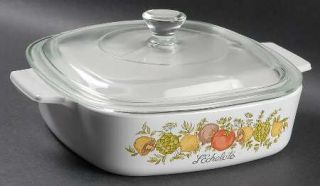 Corning Spice Of Life 1 Qt Sq. Covered Casserole W/Glass Or Plastic Lid, Fine Ch