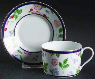 Tiffany American Garden (France) Flat Cup & Saucer Set, Fine China Dinnerware  