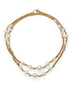 Majorica White Pearl & Chain Double Necklace   White