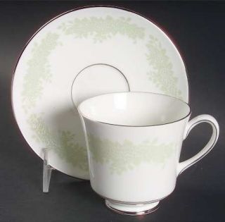 Johnson Brothers Cameo Footed Cup & Saucer Set, Fine China Dinnerware   Green Fl