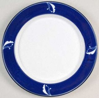 Dansk Indigo Dinner Plate, Fine China Dinnerware   Flora, Blue Band, White Berri