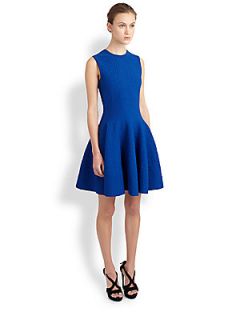 Alexander McQueen Crocodile Embossed Fit And Flare Dress   Blue