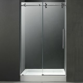 Vigo Industries VG6041STCL48WM Shower Door, 48 Frameless 3/8 w/White Base Center Drain Clear/Stainless Steel
