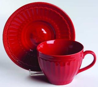 JCPenney Coventry Red Flat Cup & Saucer Set, Fine China Dinnerware   Pts,All Red
