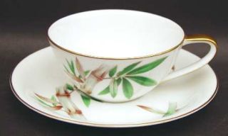 Noritake Canton Flat Cup & Saucer Set, Fine China Dinnerware   Gray/Green/Brown