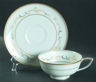 Noritake Sherwin Footed Cup & Saucer Set, Fine China Dinnerware   Gold&Black Scr