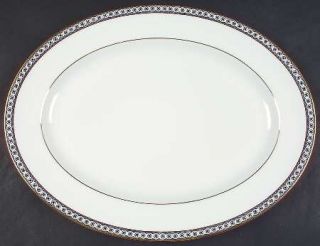 Wedgwood Ulander Black 15 Oval Serving Platter, Fine China Dinnerware   White R