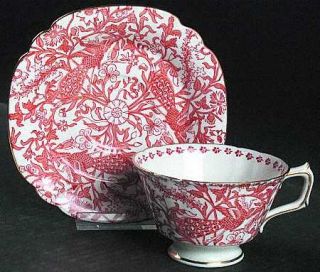 Royal Crown Derby Derby Peacock Red Footed Cup & Saucer Set, Fine China Dinnerwa