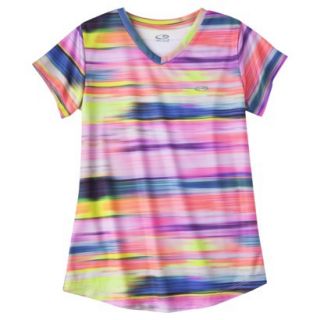 C9 by Champion Girls Duo Dry Short Sleeve V  Neck Tech Tee   Multicolor XL