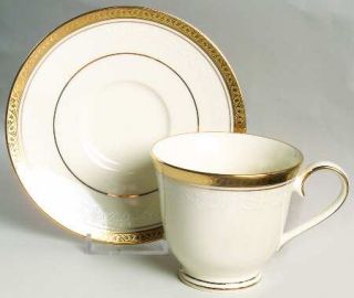 Noritake Ardmore Gold Footed Cup & Saucer Set, Fine China Dinnerware   White Scr