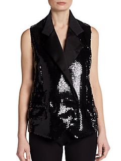 Double Breasted Sequin Front Vest   Black