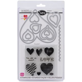 Sizzix Framelits Dies 12/pkg W/clear Stamps love, Hugs and Hearts