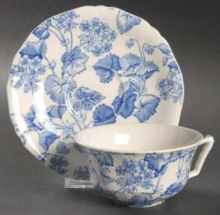 Alfred Meakin Florette Blue Flat Cup & Saucer Set, Fine China Dinnerware   Harmo